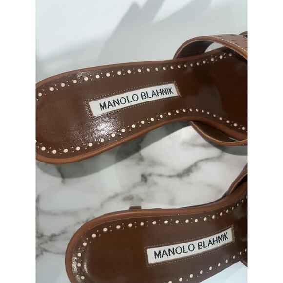 Manolo Blahnik Brown Perforated Leather Jacobro Open Toe Sandals - Size 36 - Picture 3 of 5